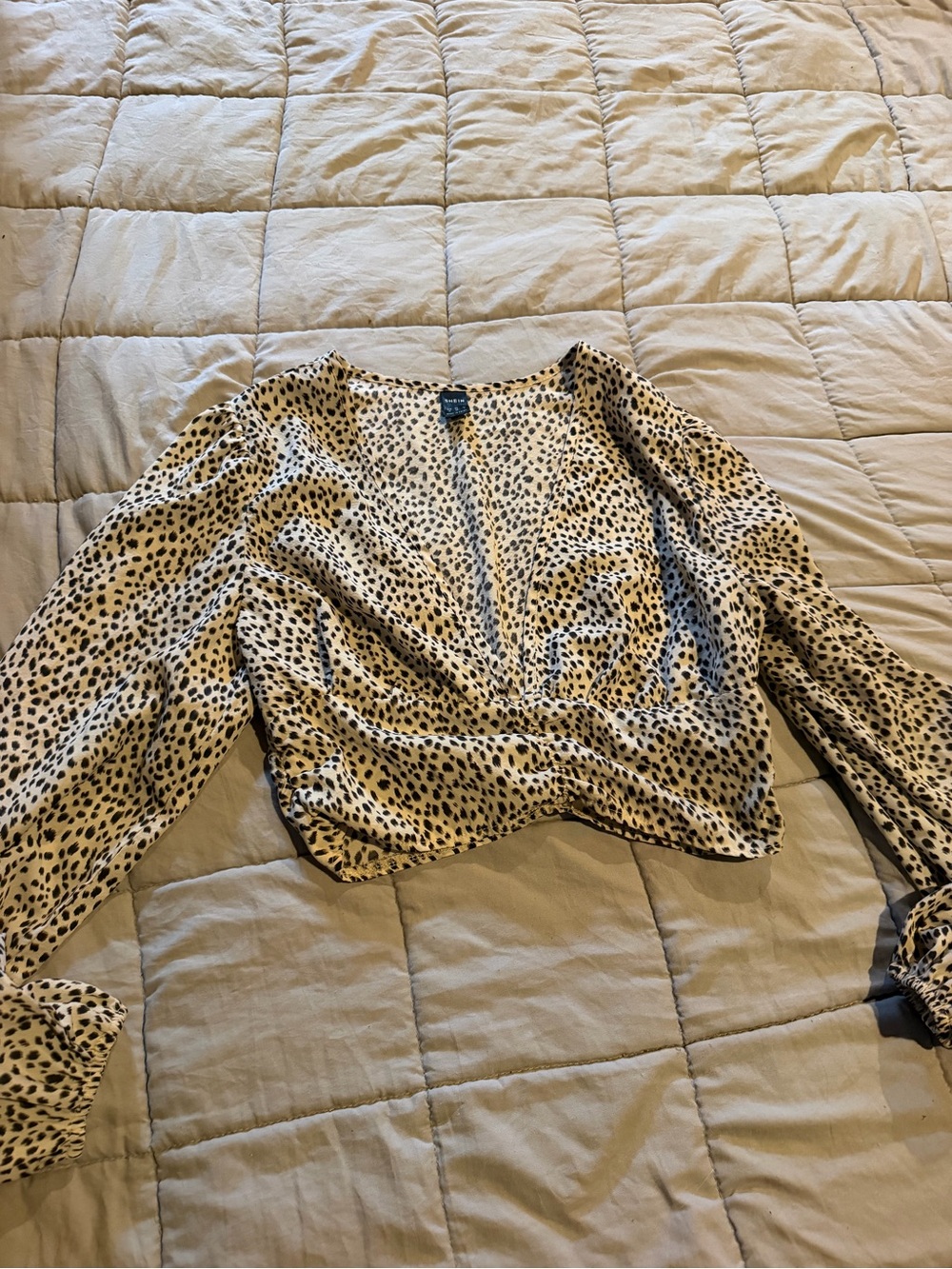 SHEIN Beige and Black Leopard Print Wrap Blouse